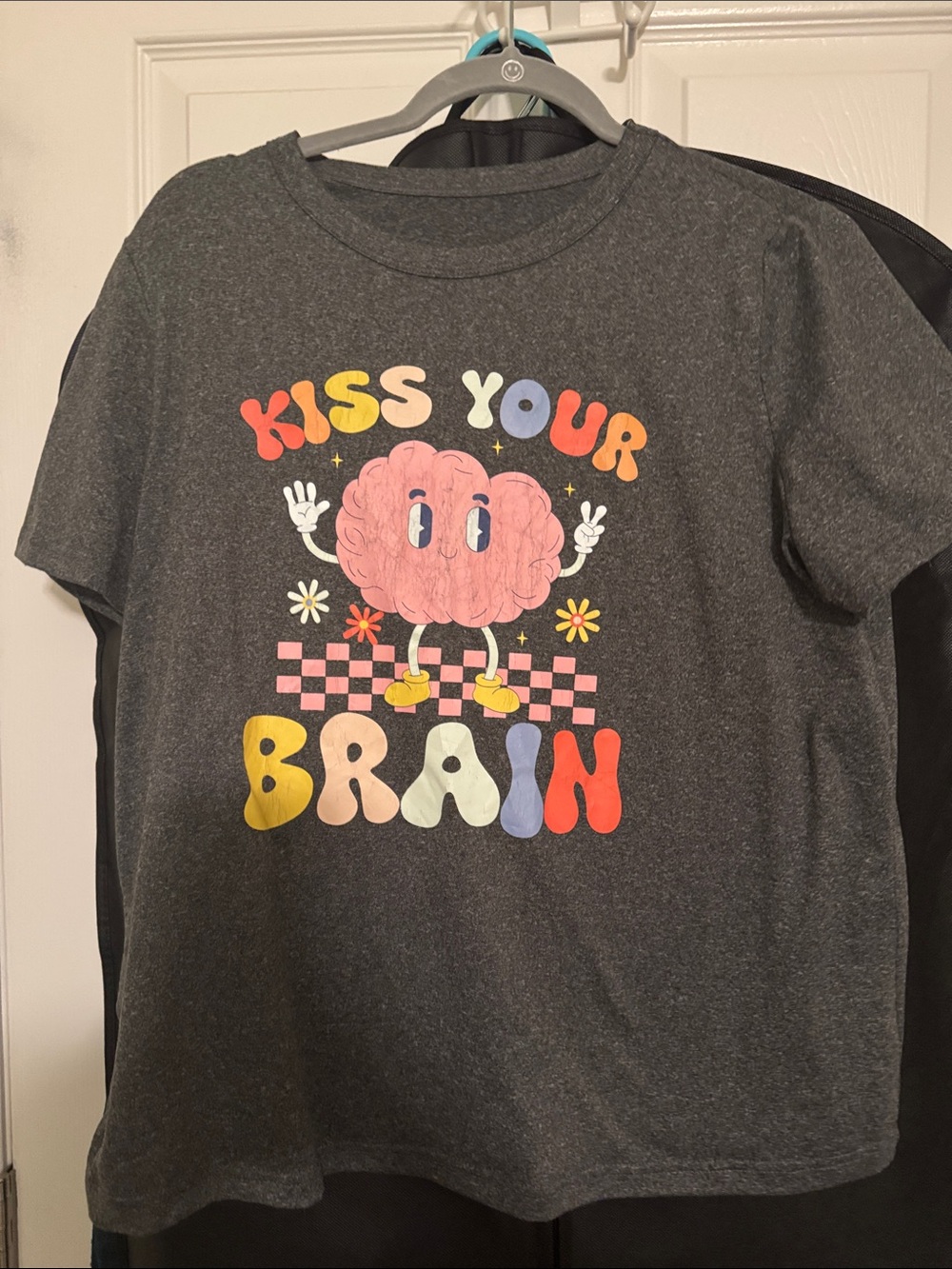 Graphic Tee - Charcoal 'Kiss Your Brain'